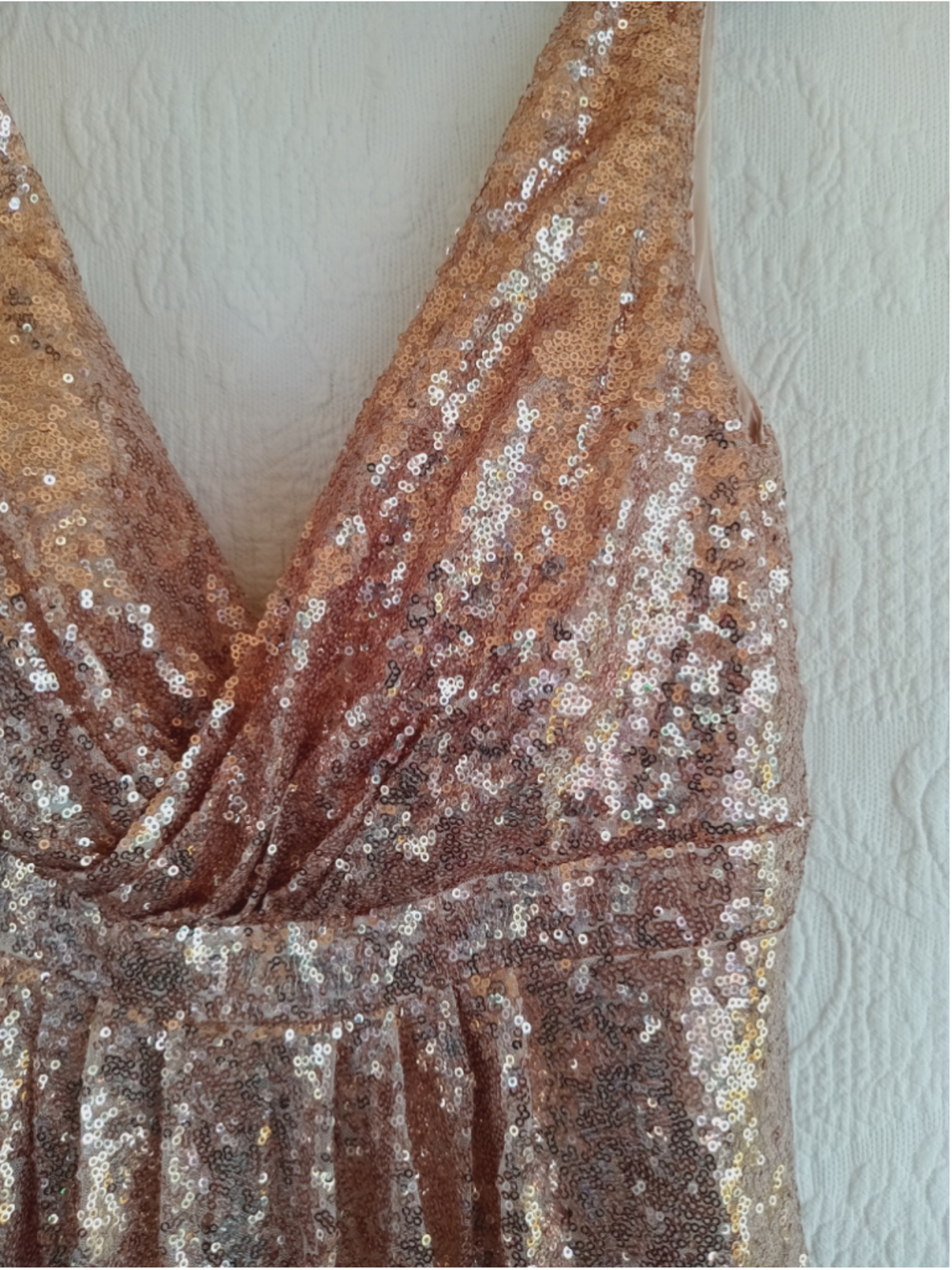 Miss Mint Rose Gold Sequin V-Neck Maxi Gown elegant sparkle floor length formal - Picture 3 of 12